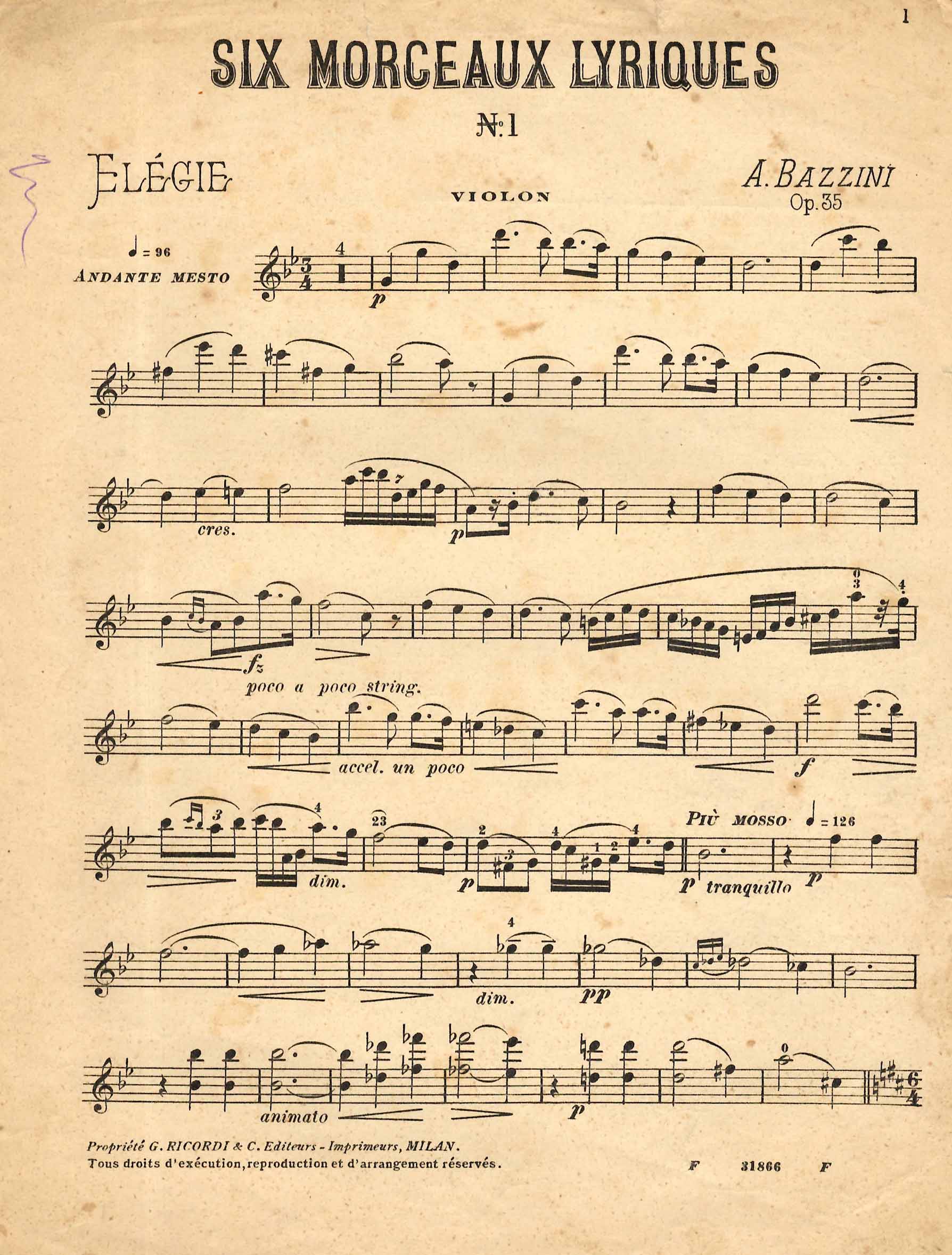 Six morceaux lyriques, n. 1, Elegie, op. 35.